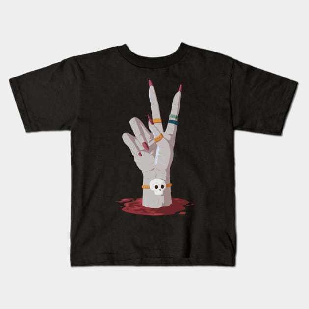 Zombie comes out of the grave in peace Kids T-Shirt by rueckemashirt